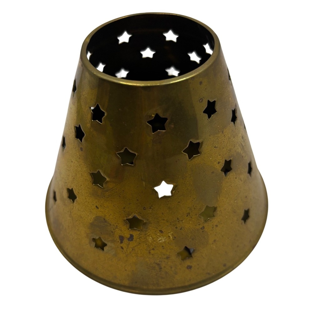 Vintage Brass Star Cutout Candle Topper Jar Shade Celestial Home Decor 5 Inch